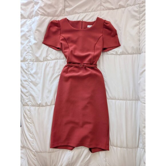 Ode Puff Sleeve Belted Midi Dress in Copper Rust Red - Picture 7 of 9
